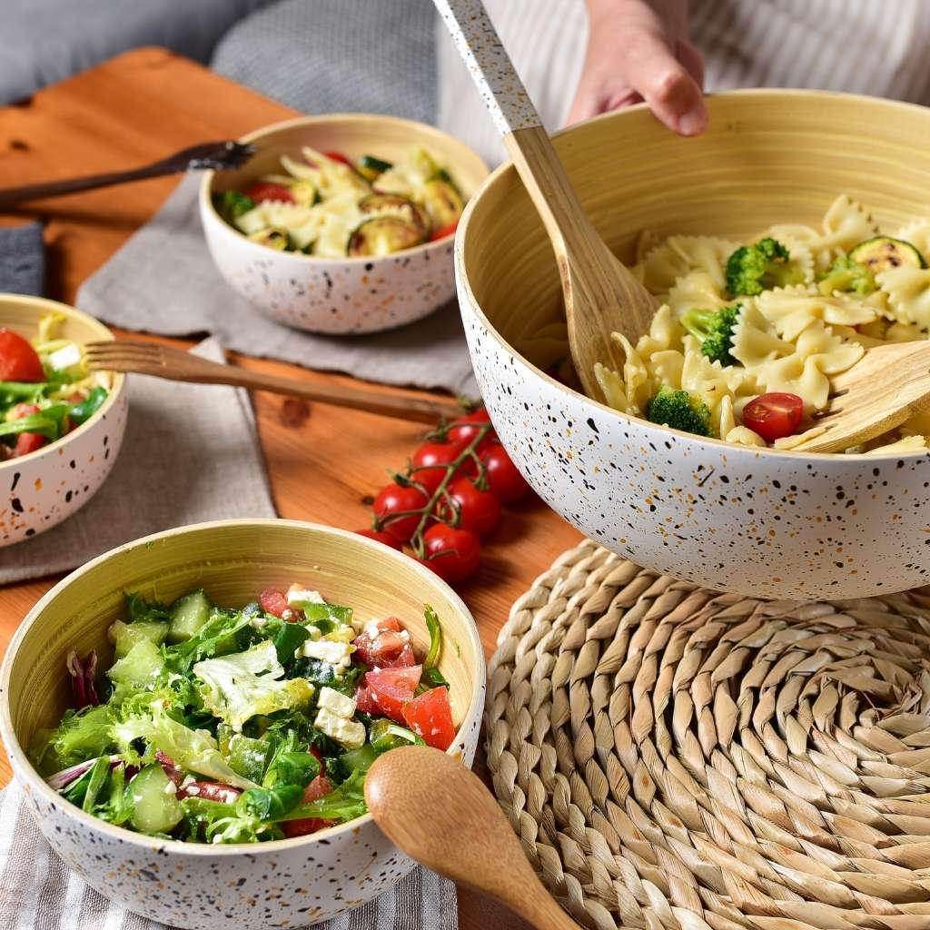Bamboo Salad Server Set | Salad Tongs (Spoon & Fork)