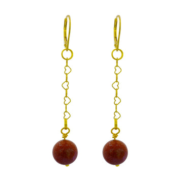 Brown Goldstone and Yellow Gold Vermeil Earrings, Heart Chain Earrings, Bloom Collection  | by nlanlaVictory