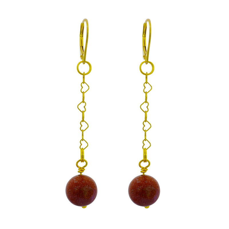 Brown Goldstone and Yellow Gold Vermeil Earrings, Heart Chain Earrings, Bloom Collection  | by nlanlaVictory